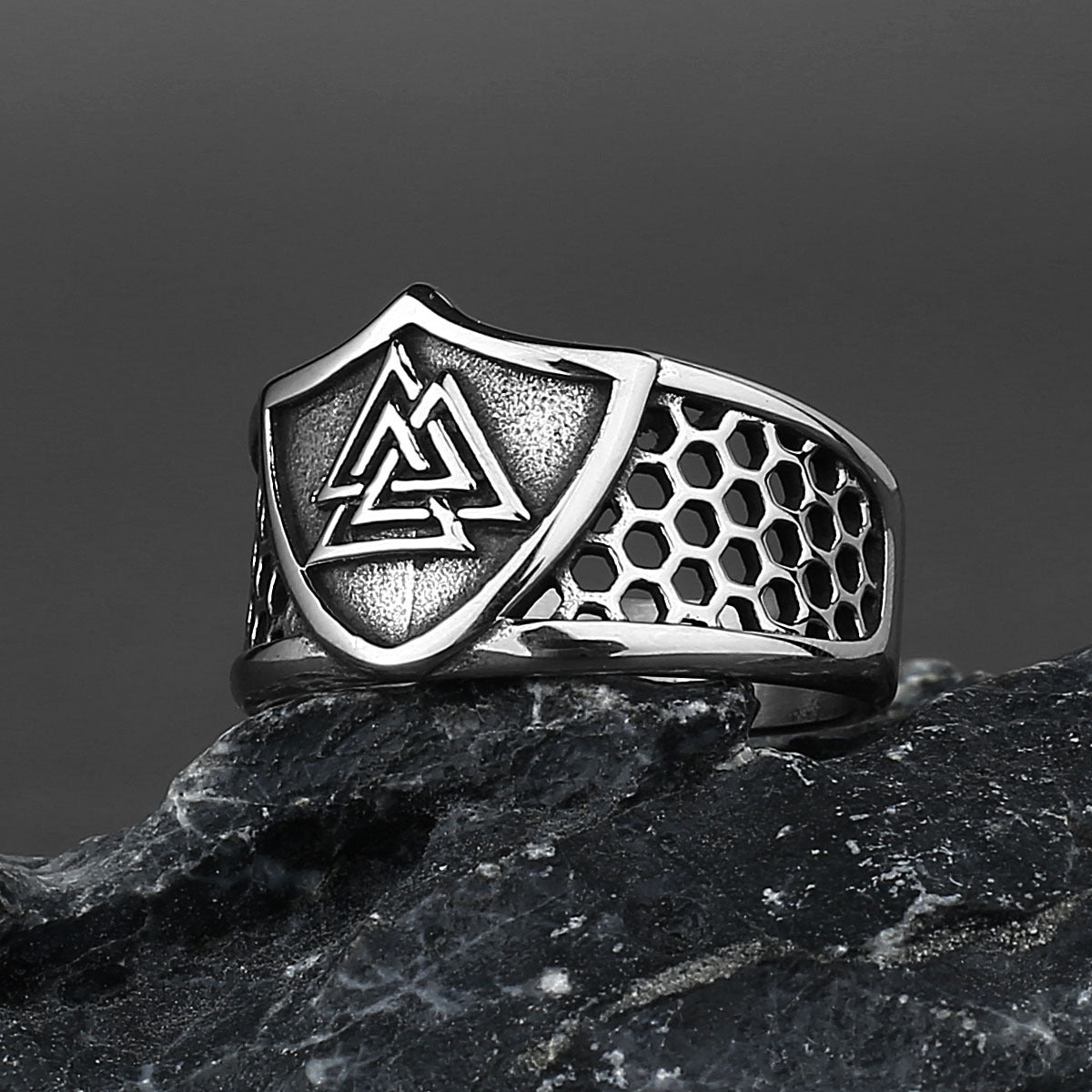 Viking Warrior Shield Rune Titanium Steel Hollow Ring