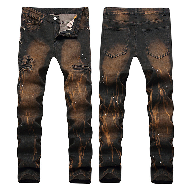 High-street Fashion Men's Zippered Torn Jeans