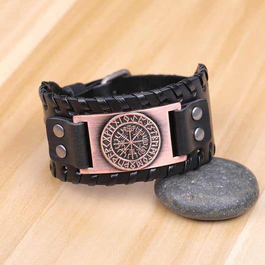 Braccialetto in pelle Viking Vegvisir Beowulf Regalia