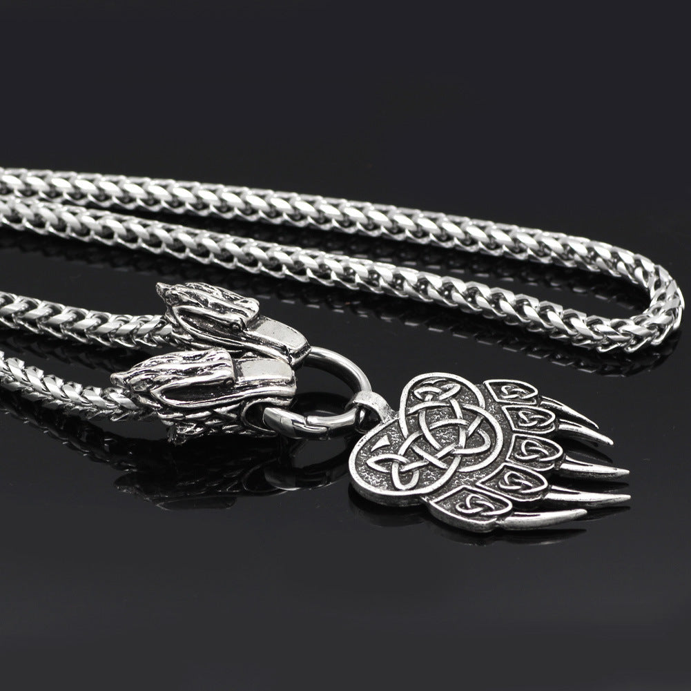 Nordic Viking Guardian Totem Bear Claw Titanium Steel Men's Necklace